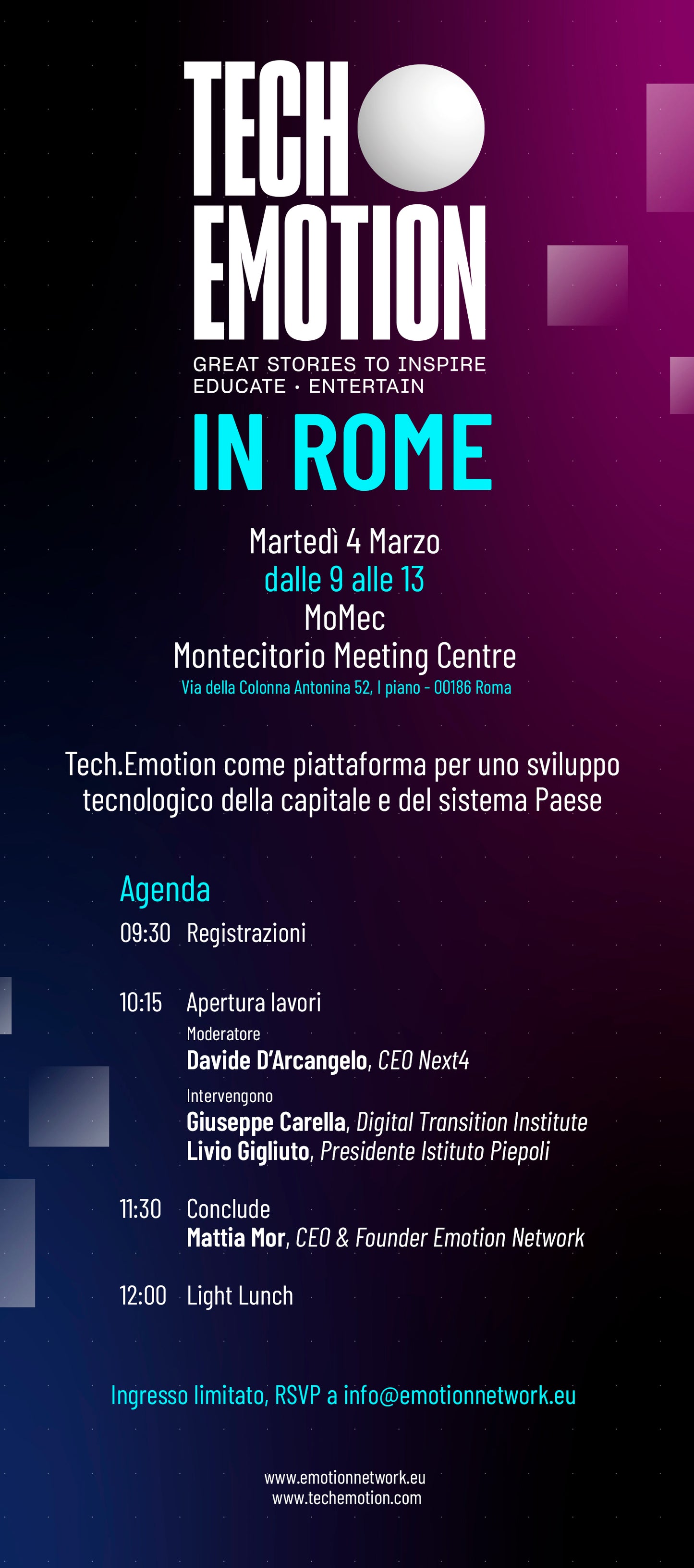 TECH.EMOTION IN ROME
Great stories to inspire, educate, entertain